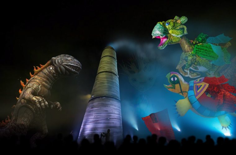 Enorme opblaasbare figuren en licht van Plasticiens Volants tijdens straatoptocht door Heerlen als opening van Cultura Nova Festival 2026